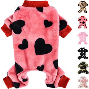 Dog Sweater Dog Pajamas for Small Dogs Girl Boy Super Soft Warm Small Puppy Sweater Pjs Pet Clothes Doggie Jumpsuits Fleece Puppy Onesies Outfits for Chihuahua Yorkie, Red Heart, XXS