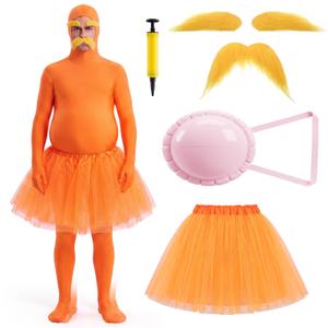 Halloween 6 Pcs Yellow Mustache and Eyebrows Costume Set Orange Bodysuit M