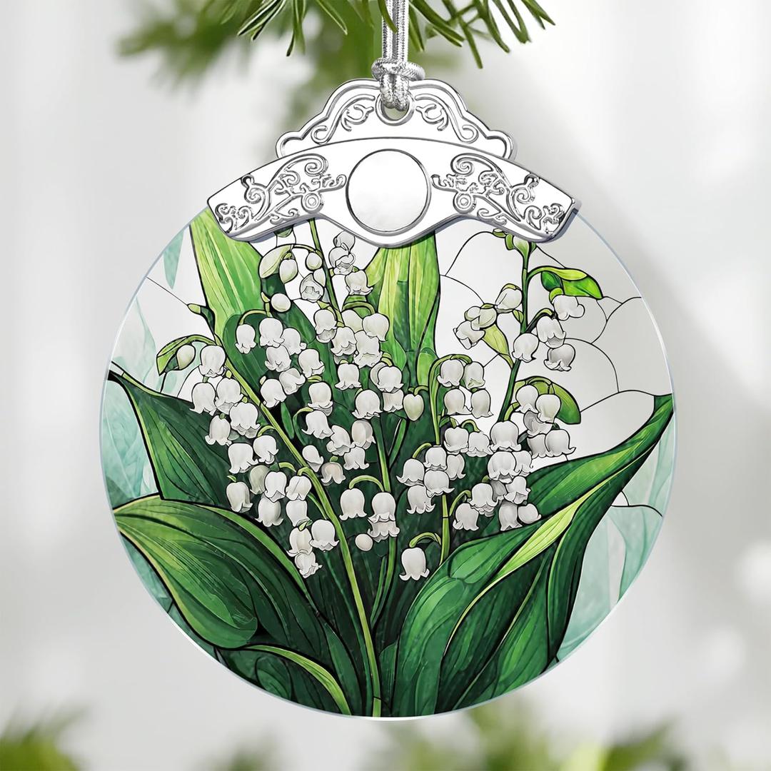 Lily of Valley Flower Stained Glass Ornament, Christmas Ornament  Christmas Tree Decor, Holiday Decoration, Stocking Stuffer, Festive Gift Idea, Gifts for Flower Lover, Nature Lover, and Mom