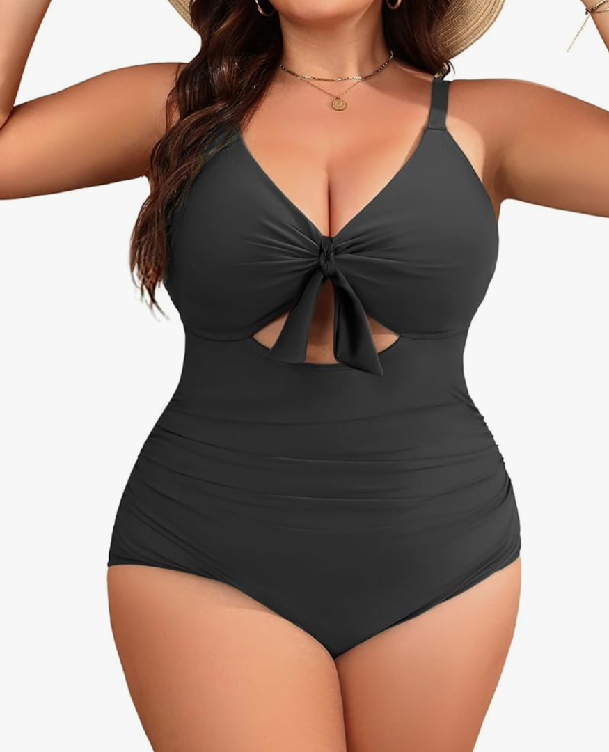 Aqua Eve Plus Size One Piece Swimsuit for Women Tummy Control Bathing Suit Cutout Swimwear, Size 12W, Black