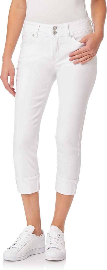 WallFlower Luscious Curvy 23.5 Mid-Rise Cropped Jeans for Women, Insta Stretch Denim Juniors Jeans (11, White)