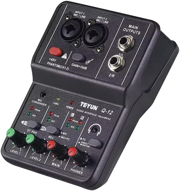 USB Audio Interface for PC,Interface for Recording Music Computer Recording Audio Interface XLR with 3.55m Microphone Jack, USB Sound Card for Recording Studio, Ultra-low Latency Plug&Play, Q-12