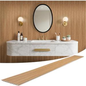 WPC Slat Wall Panels 8 Pack 96" x 8.2", Waterproof Fluted Wall Paneling, Accent 3D Wall Panel for Wall Decor, Bathroom, Bedroom, Office - Widen Low Grille Elm (Cover Approx.44 sq.ft)