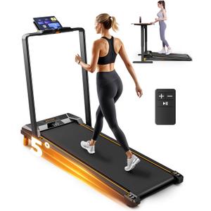 Walking Pad Treadmill, BestGod Incline Under Desk Treadmill 330lbs Capacity, 2.5HP Portable Treadmills for Home, Compact Treadmills Mini Running Machine with Remote Control (Black-Handrail)