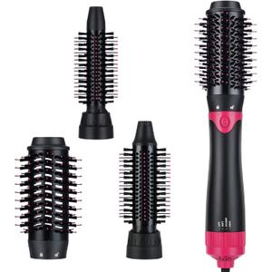 3 in 1 Hair Dryer & Volumizer, Ceramic Negative Ion Curling Dryer Styler with 3 Brush Heads (Rose Black)