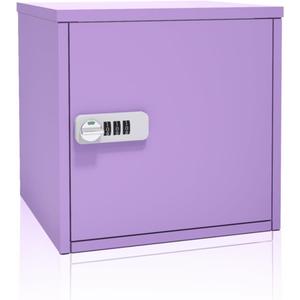 Mini Locker Small Storage Cabinet, Lockable Cabinet Organizer Locking Put on Office Desk, Size 9.85x9.85x9.85 in Metal Small Locker cabinets for Schools, Home, Dresser etc. Purple