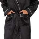 Vulcanodon Mens Satin Robe Lightweight,Men's Luxurious Silk Kimono Bathrobe (Black)