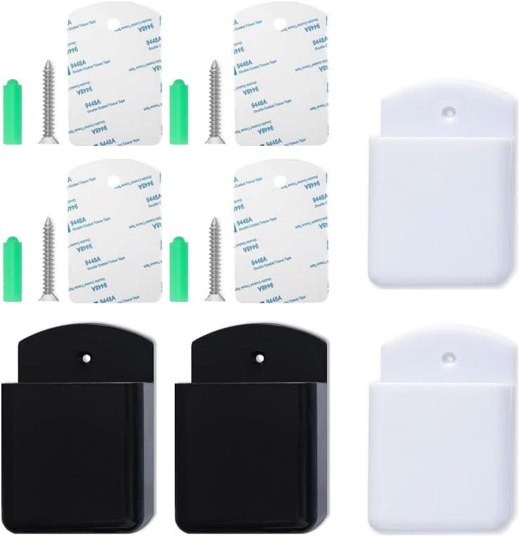 4 Pcs Self Adhesive Remote Control Holder Wall Mount, 2 Black & 2 White, Organizer for TV Remotes, Pens, Glasses, Home Office Accessories