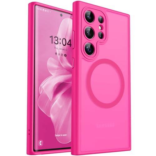 CANSHN Designed for Samsung Galaxy S22 Ultra Case [Full Camera Protection] [Compatible with MagSafe] Translucent Matte Shockproof Protective Phone Cover 6.8 Inch - Hot Pink
