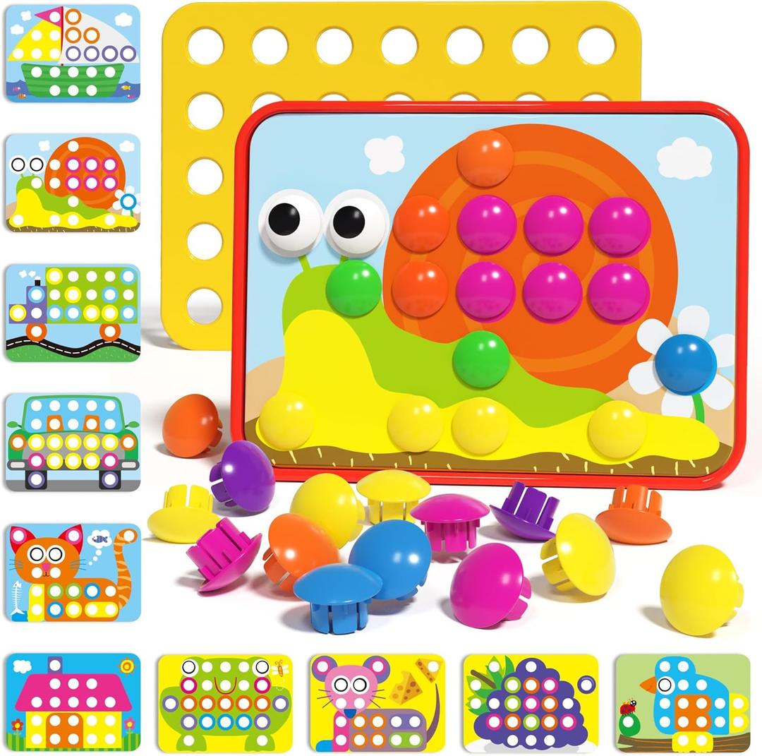 AMOSTING Button Art Toy  Educational Color Matching Mosaic Pegboard Sensory Learning Activity for Kids Age 3 4 5, Preschool Gift for Toddlers, Boys and Girls