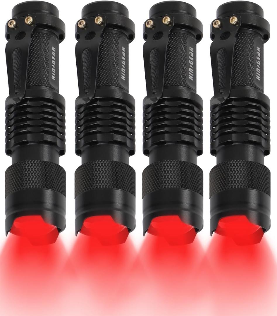 HinsGEAR 4 Pack Red Flashlight LED Single Mode Light 1 Mode LED Torch Scalable Red Light Flashlight for Astronomy Aviation Night Observation
