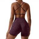SUUKSESS Women 2 Piece Workout Sets with Pockets Seamless Strappy Sports Bra High Waist Booty Shorts Outfits (Small, Purple)