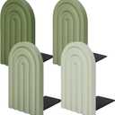 Whaline 4Pcs Boho Arch Wood Bookends Sage Green Rainbow Wooden Book Stands Decorative Non Skid Book Stoppers Study Cute Bookend for Back to School Heavy Books Home Office Library Kitchen (4 Colors)