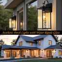 Outdoor Lights for House with Water Ripple Glass Modern 2-Pack, IP65 Waterproof Porch Lights Outdoor Wall Sconces Matte Black Patio Garage Coach Lighting Exterior Lanterns Wall Mounted, 15"