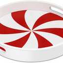 Christmas Serving Tray with Handles Christmas Round Decorative Tray Coffee Table Serving Platter Rustic Wooden Decorative for Xmas Entertaining for Coffee Table (Candy Cane)