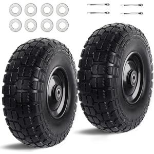 12'' Flat Free Tires Rubber Replacement Solid Tire and Wheel Assemblies for Hand Trucks Garden Cart Wheelbarrow - 3.5Wide Polyurethane Tires 2.1 Hub with 5/8 Inch Axle Borehole (410/350-6)