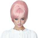 Linfairy 1 Pc 1960s Short Beehive Wig Perfect for Halloween Party Cosplay Bauffant Wigs (Pink)