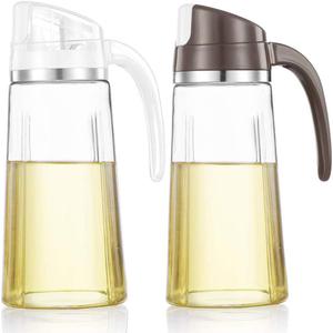 Marbrasse Oil Dispenser for Kitchen,20 OZ /600ml Leakproof Glass Oil Bottle with Auto Flip Cap,Olive Oil Container for Kitchen Cooking(1 Pcs White + 1 Pcs Brown)