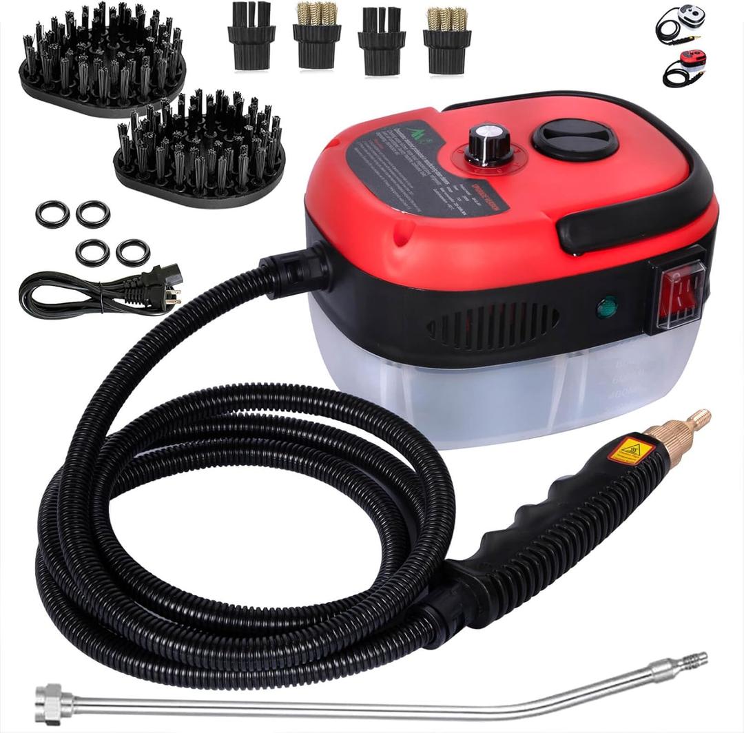Handheld Steam Cleaner, 2500W Pressurized Steam Cleaner with 3 Brush Heads, Portable Steam Cleaner for Home, Car, Furniture, Kitchen, Bathroom and Wall, Red