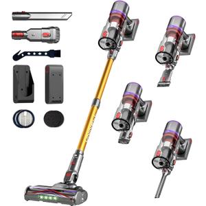 UNINELL HOME Cordless Vacuum Cleaner, 48000Pa 550W 65Mins Vacuum Cleaners for Home,LED Touch Display, Anti-Tangle Stick Vacuum Self-Standing, Vacuum Cordless Rechargeable for Pet Hair/Carpet (Gold)