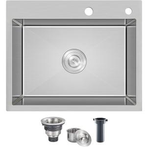 MENATT 22-inch Drop in Kitchen Sink Brushed, SUS304 Stainless Steel Topmount Kitchen Bar Prep Sink, Single Bowl Workstation Kitchen Sinks, 22" x 18" x 9"