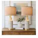 25" Table Lamps Set of 2 - Modern Bedside Lamps for Living Room - White Washed Ceramic Nightstand Lamps for Bedroom