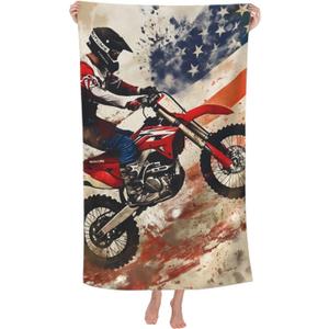 Motocross American Flag Beach Towel Dirt Bike Sand-Free Microfiber Bath Towel Ultra Soft Quick Dry Pool Towel Absorbent Towel Lightweight Towel for Outdoor Bathroom Swimming Decor 31inx51in