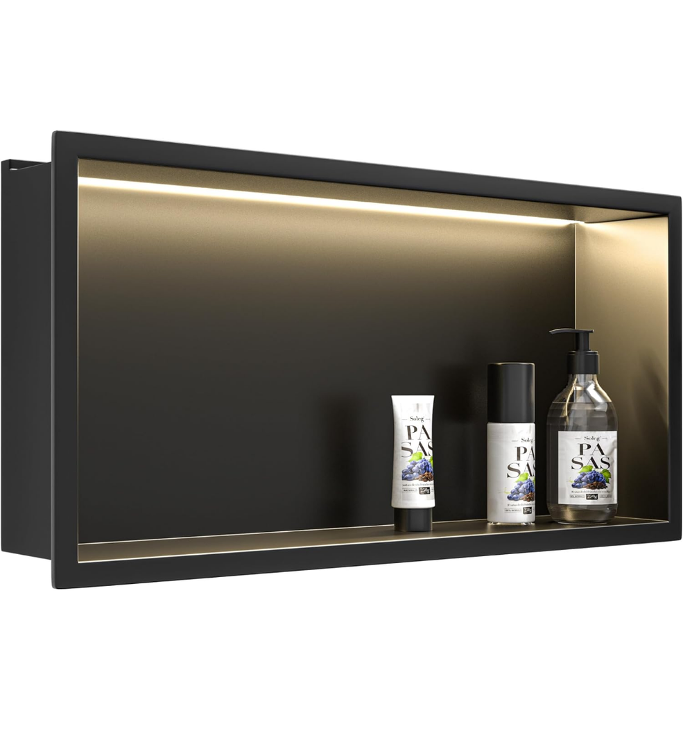 Stainless Steel Shower Niche 18" X 12" Matte Black with Led Light Waterproof No Tile Need Shower Niche for Bathroom Storage Recessed Wall Niches Stainless Steel Shower Niche 18" X 12" Matte Black with Led Light Waterproof No Tile Need Shower Niche for Bathroom Storage Recessed Wall Niches