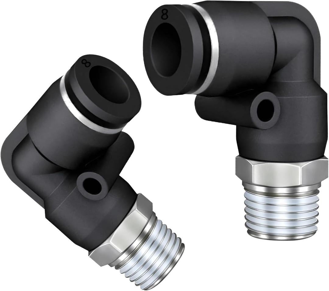 PNEUMATIC Male Elbow 1/4 Inch Tube OD x 1/4 Inch NPT Thread 90 Push to Connect Fittings PL-1/4-1/4 (Pack of 10)