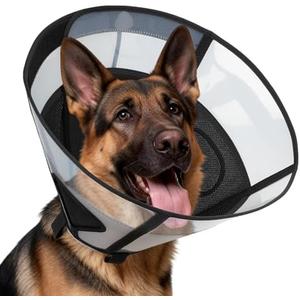 Soft Dog Cone Collar for Large Dogs, Mesh Windows Transparent E Collar for Dog, Anti-Bite Lick Wound Healing After Surgery Neuter Safety Practical Comfy Plastic Cone (Black, XL)