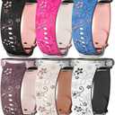Flower Engraved Band for Samsung Galaxy Watch 7/6/5/4/FE 40mm 44mm/Galaxy Watch 6/4 classic Bands 47mm 43mm 46mm 42mm/Watch 5 pro 45mm Women,No Gap Silicone Cute Floral Strap Wristband Two-Tone Correa