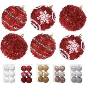 3.15" Large Christmas Ball Ornaments Glitter Shatterproof Ornaments for Christmas Tree Large Sequin Plastic Hanging Big Christmas Ball Ornaments, 6Pcs 80mm (Red)