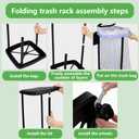 Collapsible13 Gallon Trash Bag Holder Height Adjustable (3 levels) Portable Trash Bag Holder with Lid, Stand with 4-Wheels Plastic Outdoor Trash Can Suitable Kitchen Garbage Can for Outside Indoor