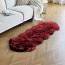 duduta Burgundy Faux Sheepskin Runner Rug 2x6 ft, Fluffy Shag Fur Couch Covers Dresser Runner Washable