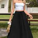 Aodemo Women's Flowy Maxi Skirt Summer Boho Pleated Elastic Waisted Casual Beach Long Skirts with Pockets (Black)