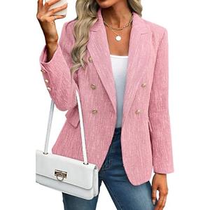ELLEVEN Women's Tweed Blazers Business Casual - Long Sleeve Double Breasted Jackets Open Front Work Suits L Button Fell Off