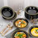 bUCLA 60 Pack Black Plastic Bowls with Gold Rim - 12 oz Plastic Soup Bowls Disposable for Wedding, Party, Gathering & Graduation