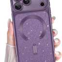 tharlet Magnetic for iPhone 17 Pro Max Case Purple with Load Glitter Card | [MagSafe Compatible] Luxury Plating Diamond Frame [ DIY Glitter Card Back ] Full Camera Protection with Screen Protector