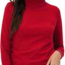 2025 Women's High Neck Long Sleeve Knitted Sweater, Fashionable Women's Long Sleeve Pullover Sweater (Red, M)