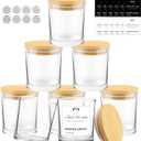 CONNOO 8 Pack 14 OZ Clear Glass Candle Jars with Bamboo Lids for Making Candles, Large Size Empty Candle Tins with Sticky Labels - Leakproof & Dishwasher Safe.
