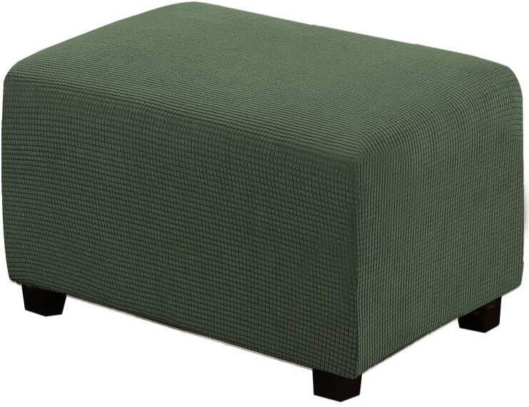 H.VERSAILTEX Ottoman Cover Slipcover Rectangle Fit Length 33'-38' Footrest Sofa Slipcovers Stool Cover Footstool Protector Covers Feature Stretch Soft Jacquard Fabric Removable Washable - Bronze Green