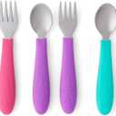 Elk and Friends Kids Silverware with Silicone Handle | Childrens Safe Flatware | Toddler Utensils | Baby Spoons + Forks | Stainless Steel Cutlery | Dishwasher Safe | 6 Pieces