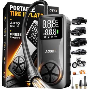 Tire Inflator Portable Air Compressor: 150PSI Rechargeable Air Pump with Digital Pressure Gauge, LED Light and Auto Shut-Off - Fast Inflation for Car, Motorcycle, Bike, and Ball - Black