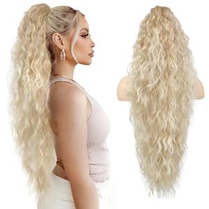 SEIKEA Ponytail Extension, 30" Lightweight Extra Fluffy Claw Clip Hair Extensions Long Wavy Curly Multi-layered Clip in Fake Pony Tails Natural Soft Synthetic Hairpiece Dark Blonde to Light Blonde