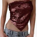 MakeMeChic Women's Sequin Sparkly Tops Rave Backless Strapless Tube Top Clubwear M