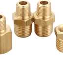 Brass Bushing Nipple, Reducing Nipple, Reducer Adapter, 1/4 Inch NPT x 3/8 Inch NPT Pipe Fitting, 6 Piece