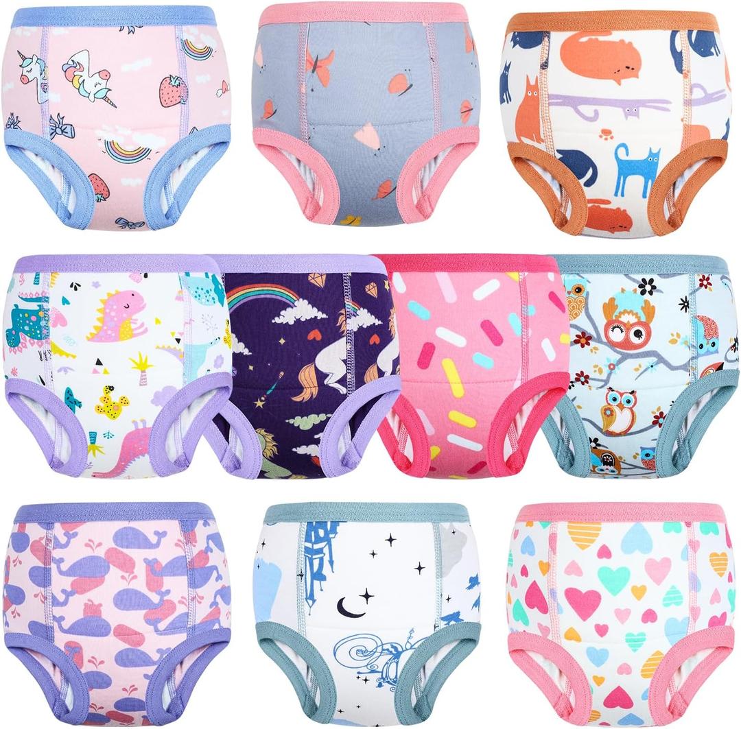 MooMoo Baby Potty Training Underwear 10 Packs Absorbent Toddler Training Pants for Boys and Girls Cotton Pee Pants 2T
