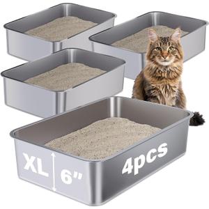 Stainless Steel Litter Box, 23.6"x15.7"x6"(Height) Metal Litter Box 4 Pack,Easy to Clean,Non Stick No Smell Steel Cat Litterbox,XL