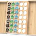 Larger Expandable Bamboo Coffee Pod Holder for Counter Drawer Display, 35 Pod Capacity, K-Cup Pods - Tea Bags Storage Organizer Holder (Bamboo)-11.6"-19.8"Wx15.36"Dx2.37"H