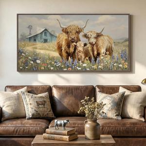 Cuspin Large Highland Cow Wall Art for Living Room, 60x30 In